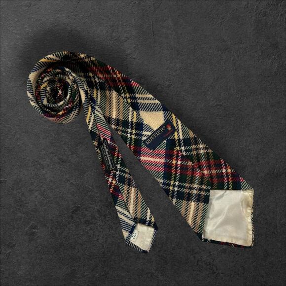 Vintage Rooster Ruffler Men's Holiday Tartan Plaid 100% Wool Professional Tie - Picture 3 of 3